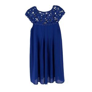 Altard State Dress Blue Lace Knee Length Pleated Crochet Cap Sleeve Size S Boho